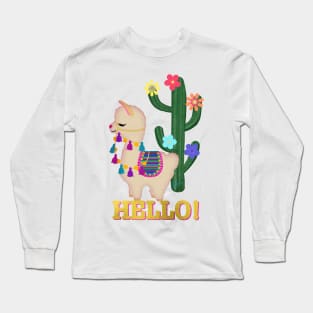 Hello! Llama and Cactus | Original Cherie's Art(c)2020 Long Sleeve T-Shirt